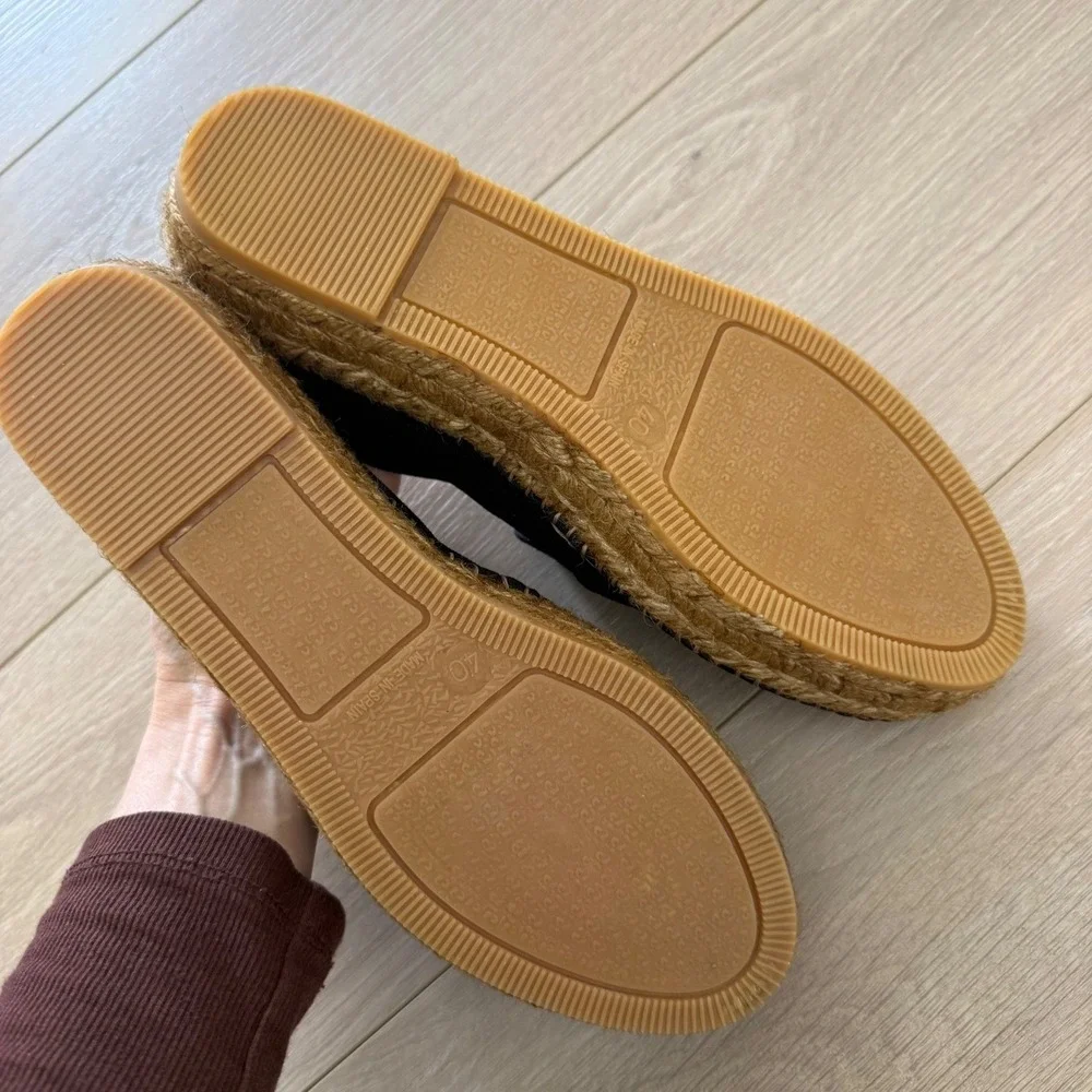 Viscata Barcelona Black‎ Canvas Slip On Espadrille Platform Flats Spain Size 40
